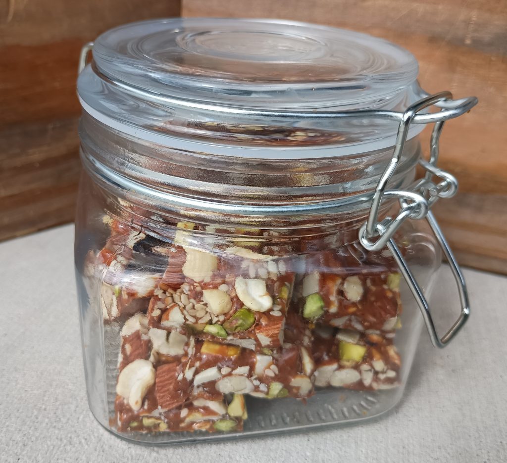 Nutty Chikki in Air Tight Glass Container